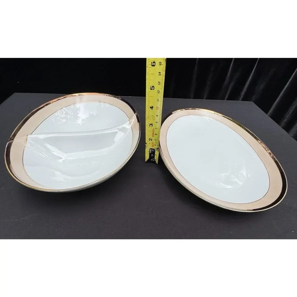 2 Vintage 1960’s Sango Trousseau China - Oval Serving Bowls 1 Divided EUC -A84